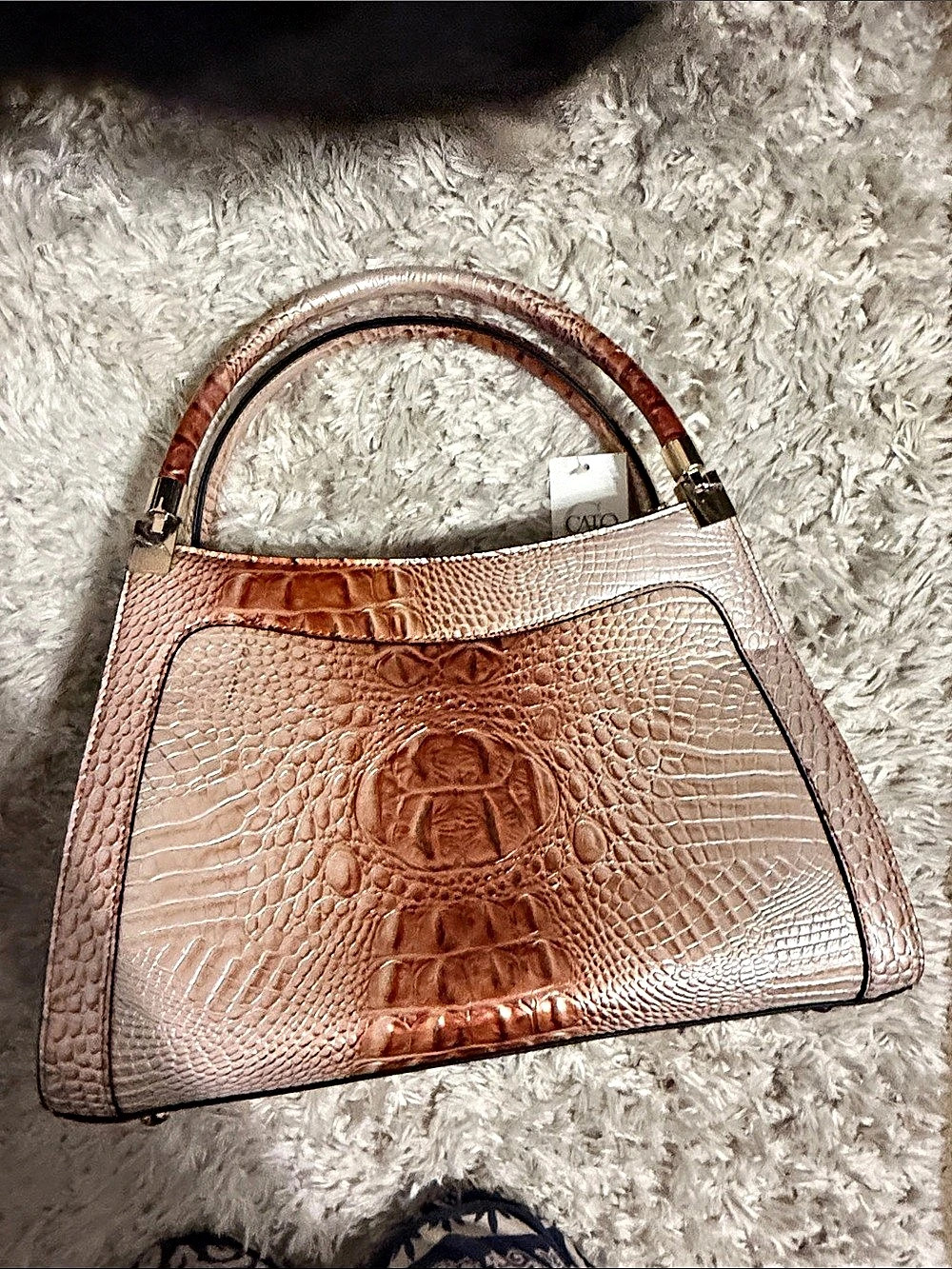 Cato Crocodile-Embossed Satchel in Pink & Brown